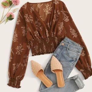 Romwe brown semi sheer cropped top